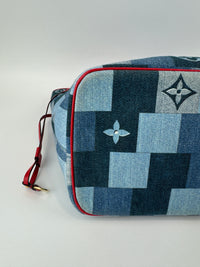 Neverfull MM NM Blue Rouge Damier Monogram Denim Patchwork Bag