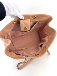 A91046 Calfskin Quilted Large Classic Shopping Tote Beige LGHW