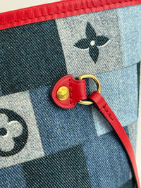 Neverfull MM NM Blue Rouge Damier Monogram Denim Patchwork Bag