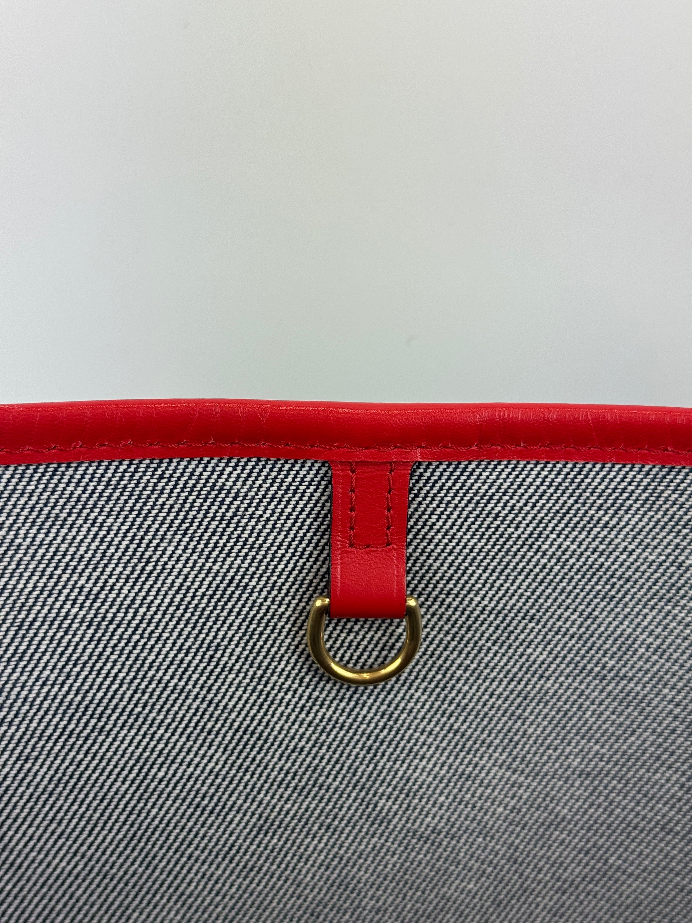 Neverfull MM NM Blue Rouge Damier Monogram Denim Patchwork Bag