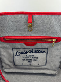 Neverfull MM NM Blue Rouge Damier Monogram Denim Patchwork Bag