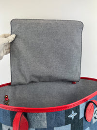 Neverfull MM NM Blue Rouge Damier Monogram Denim Patchwork Bag