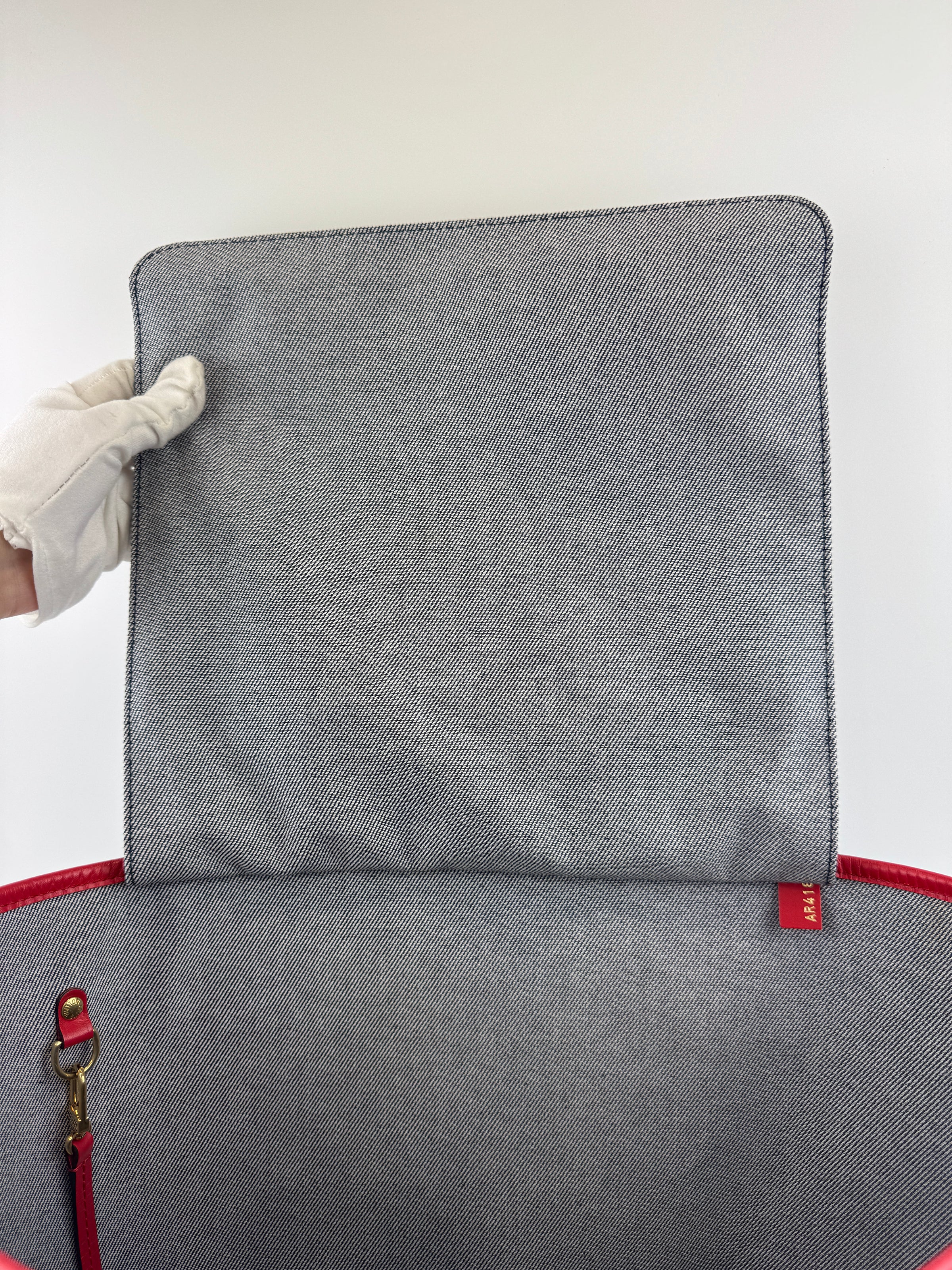 Neverfull MM NM Blue Rouge Damier Monogram Denim Patchwork Bag