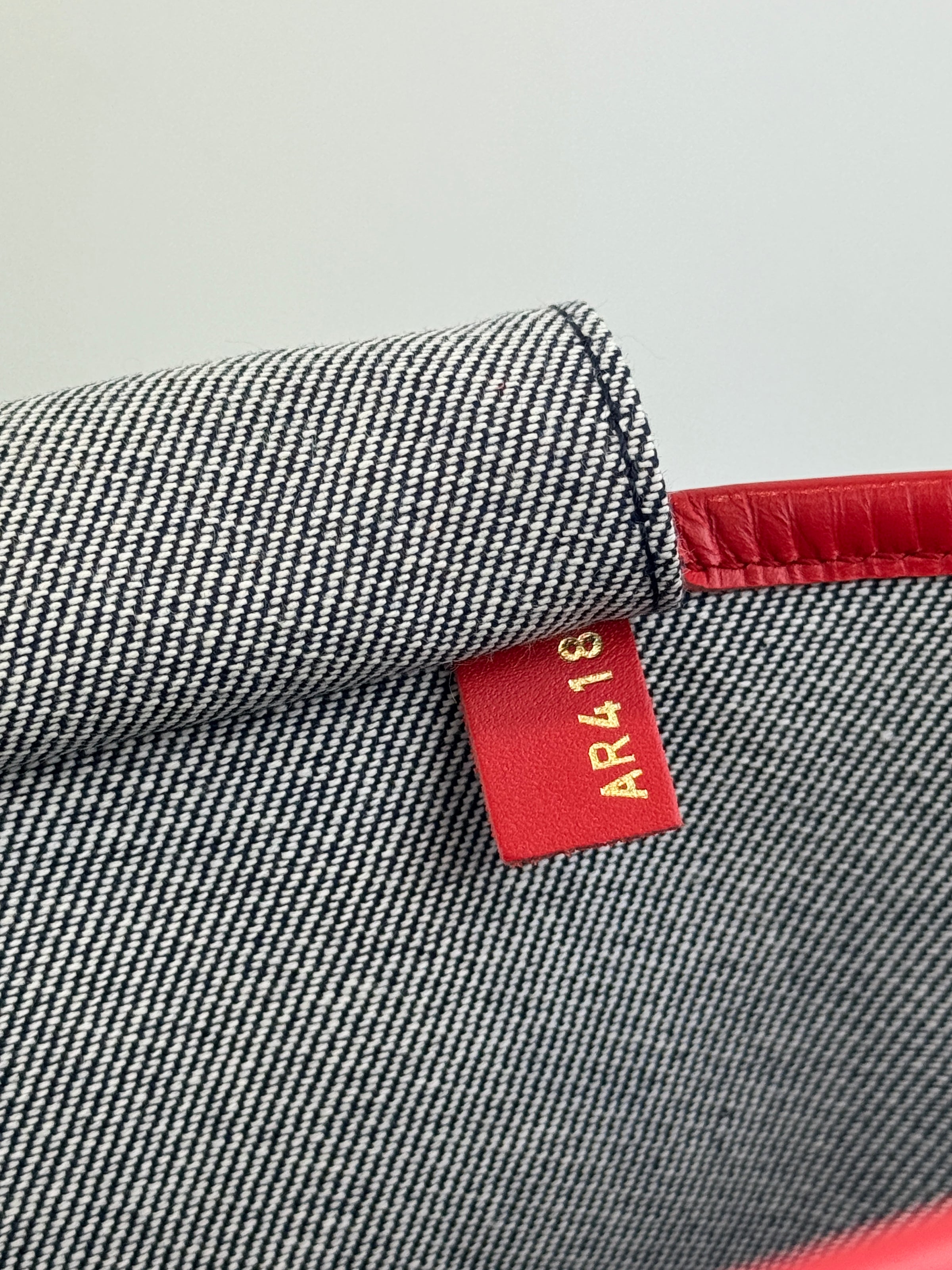 Neverfull MM NM Blue Rouge Damier Monogram Denim Patchwork Bag