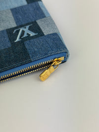 Neverfull MM NM Blue Rouge Damier Monogram Denim Patchwork Bag