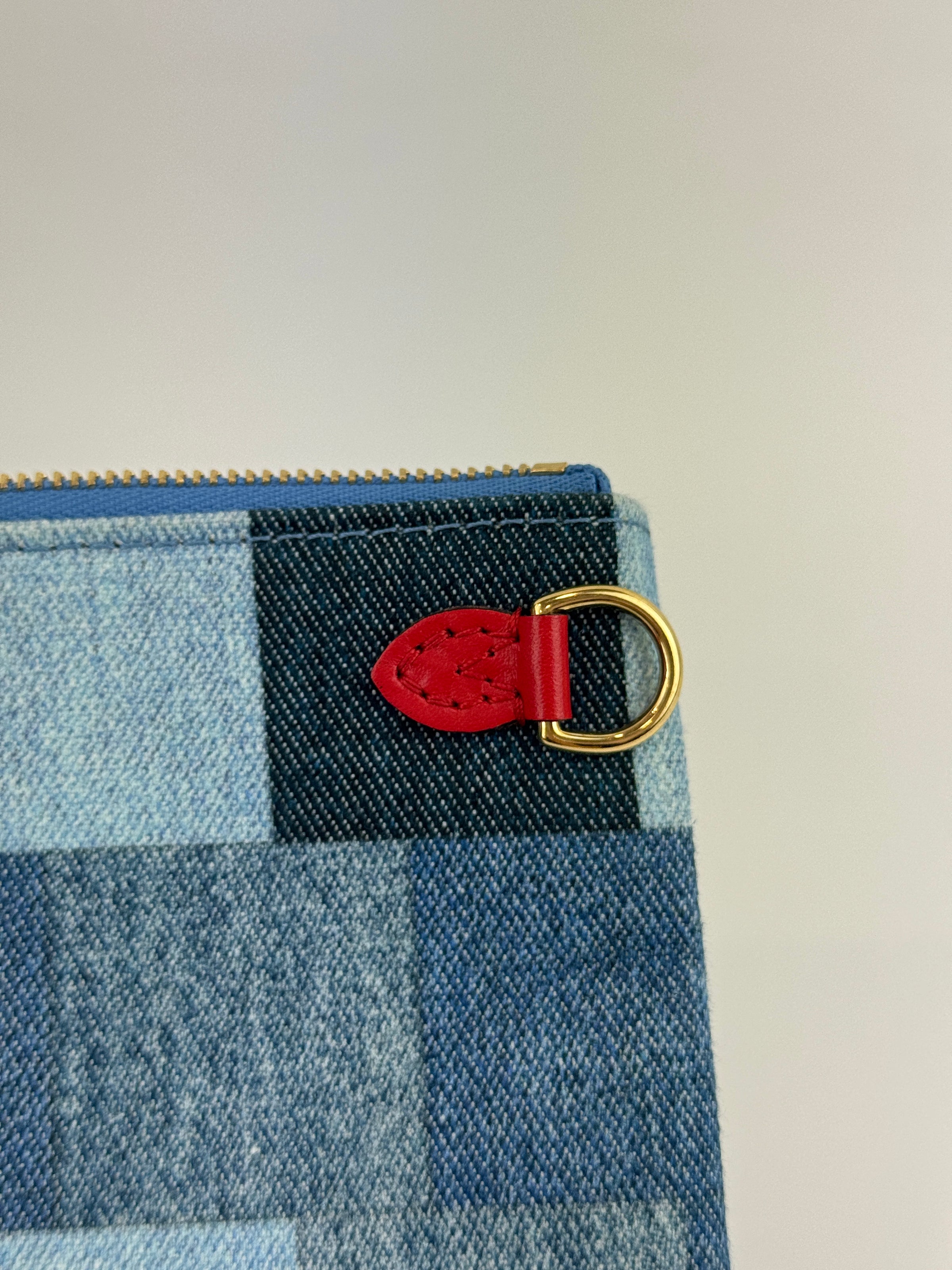 Neverfull MM NM Blue Rouge Damier Monogram Denim Patchwork Bag