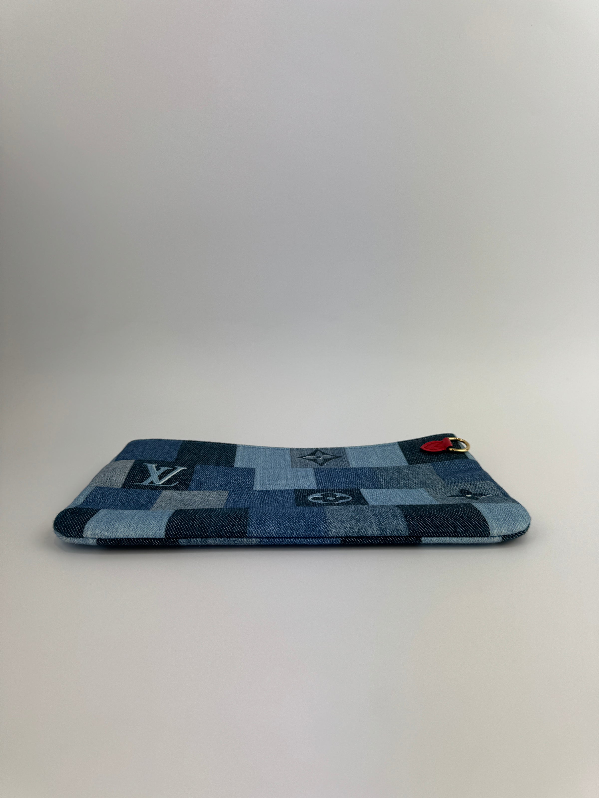 Neverfull MM NM Blue Rouge Damier Monogram Denim Patchwork Bag