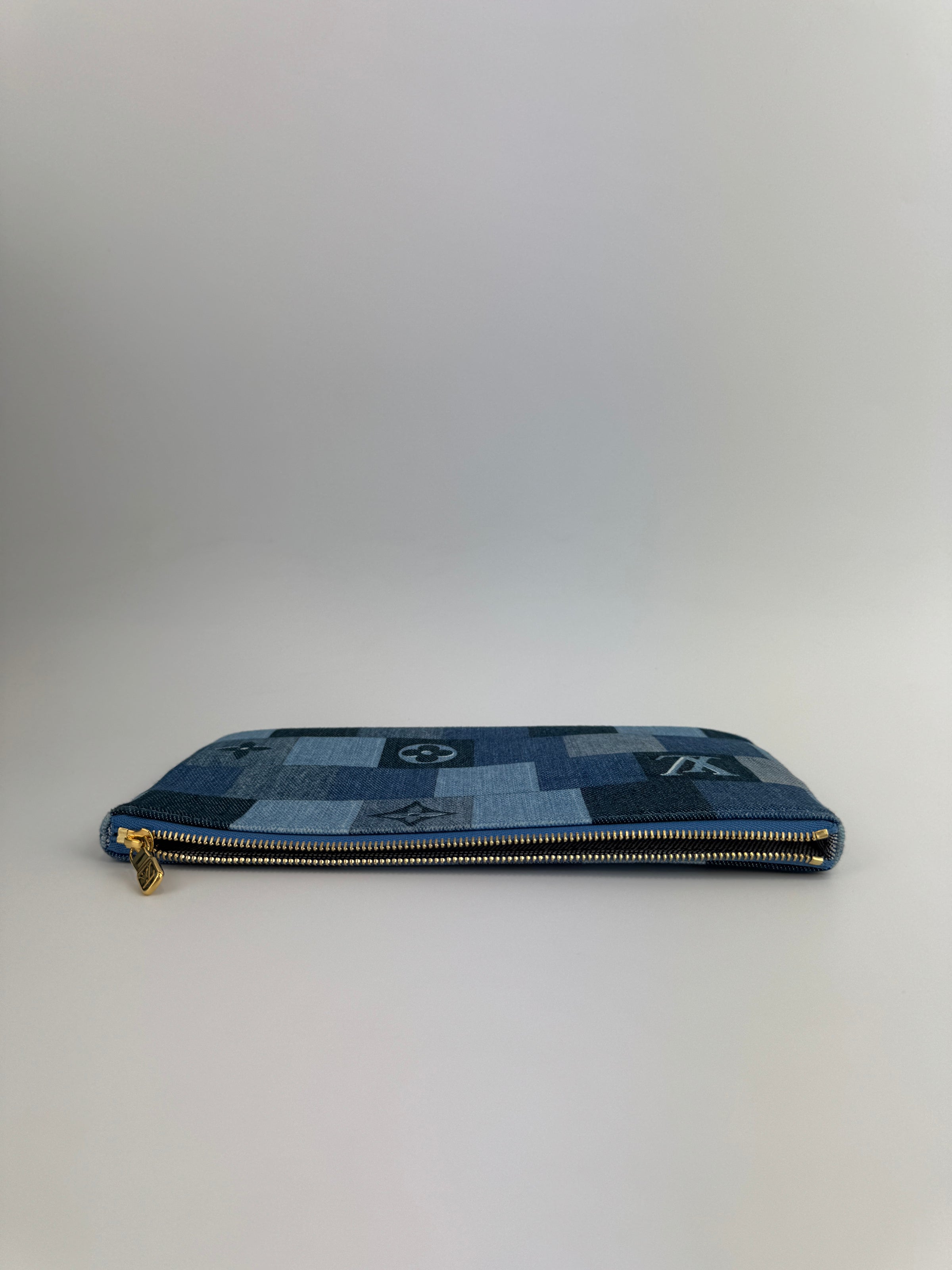 Neverfull MM NM Blue Rouge Damier Monogram Denim Patchwork Bag