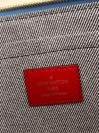 Neverfull MM NM Blue Rouge Damier Monogram Denim Patchwork Bag