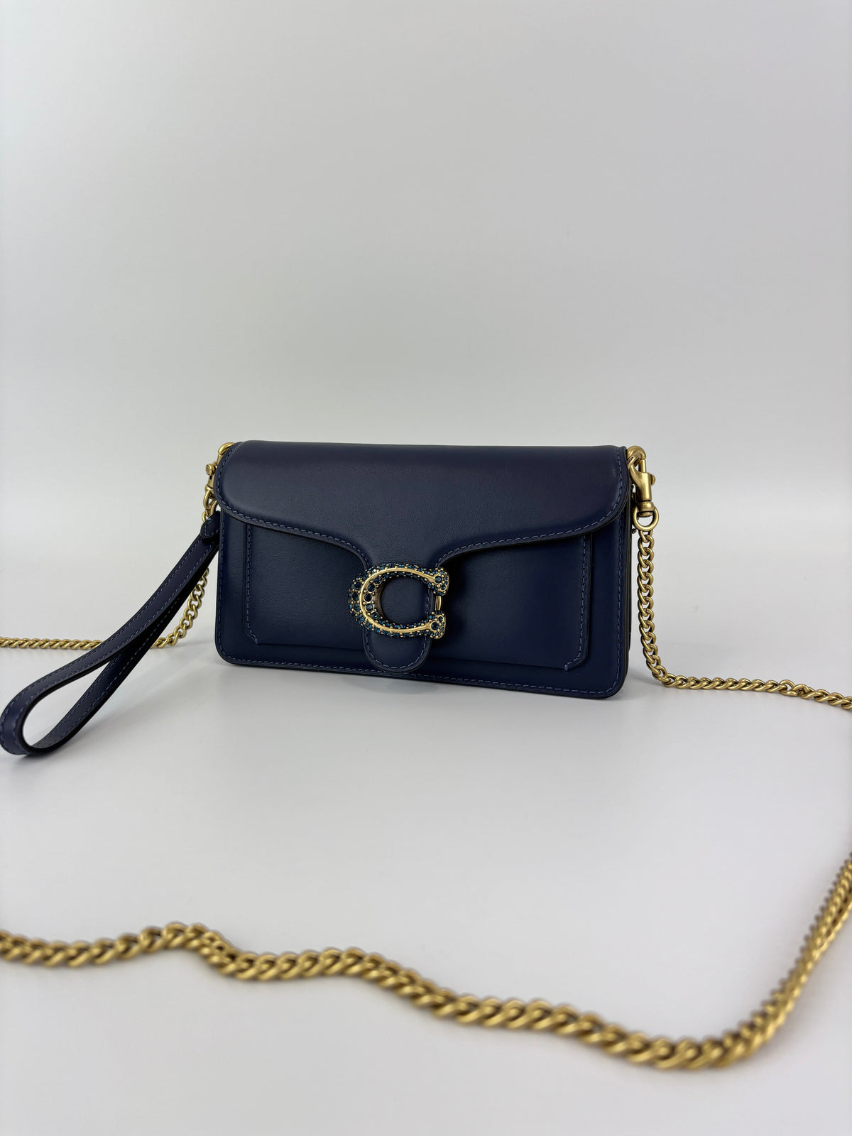 CDD66 Tabby Chain Crossbody Bag 19 in Blue Crystal Embellished Logo