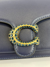 CDD66 Tabby Chain Crossbody Bag 19 in Blue Crystal Embellished Logo