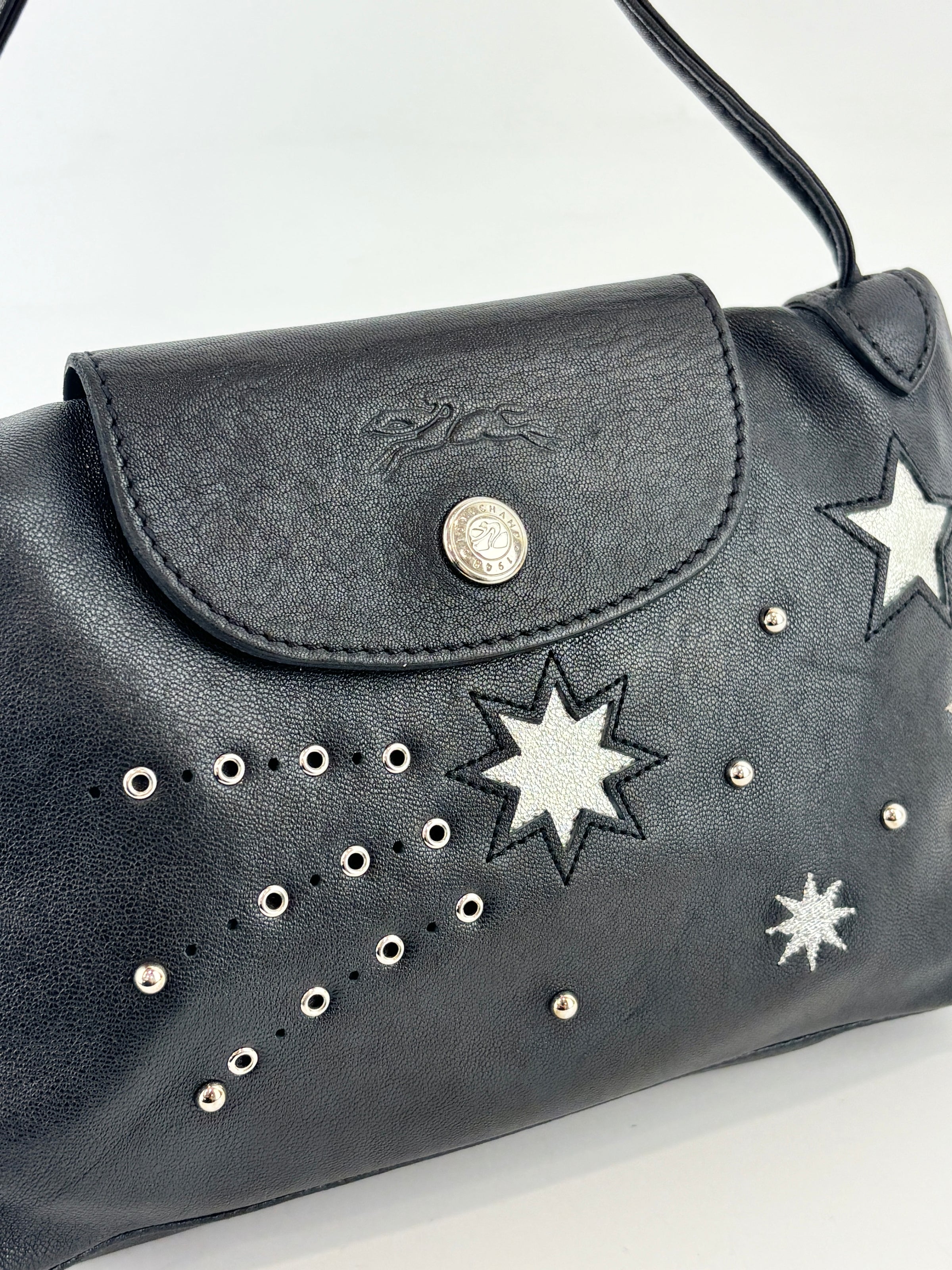 Le Pliage Etoile Star Crossbody Bag Black and Silver