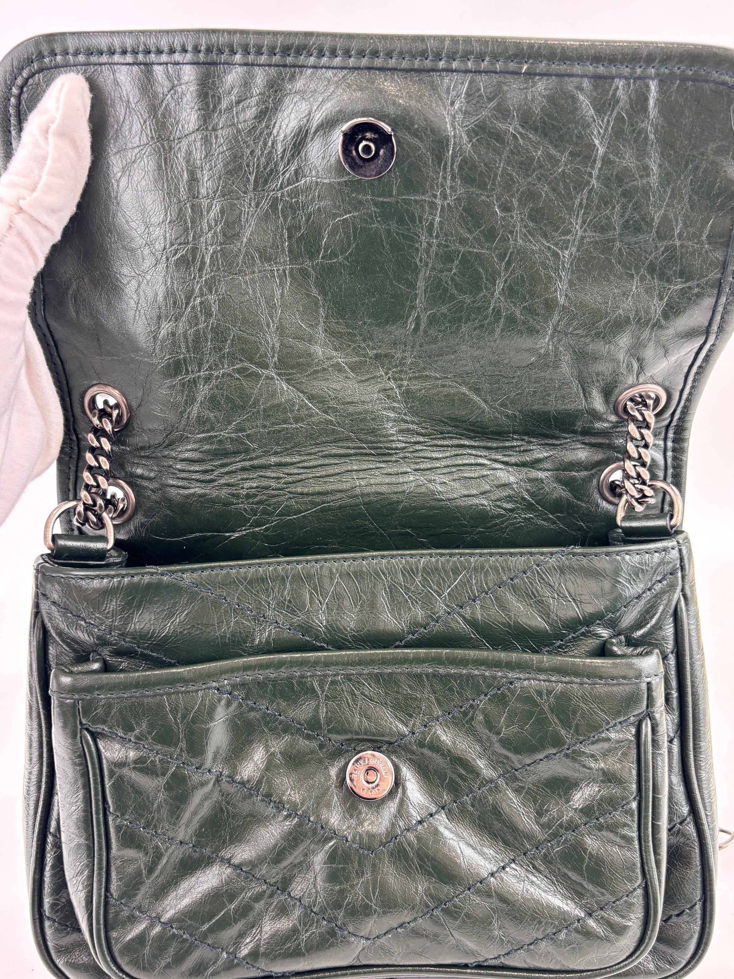 Baby Niki Dark Green Vintage Crinkled Leather