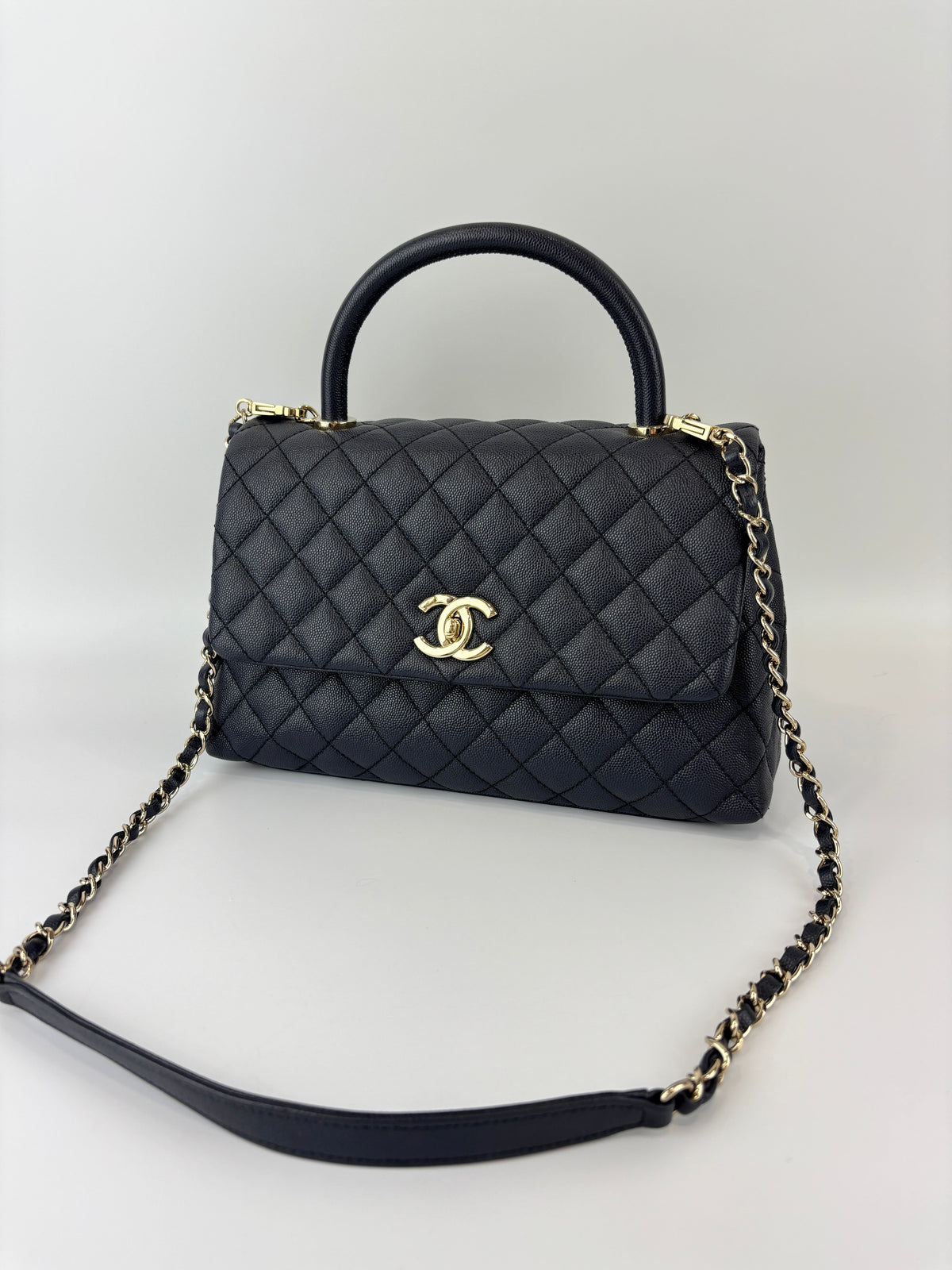 29cm Medium Coco Handle in Navy Caviar GHW
