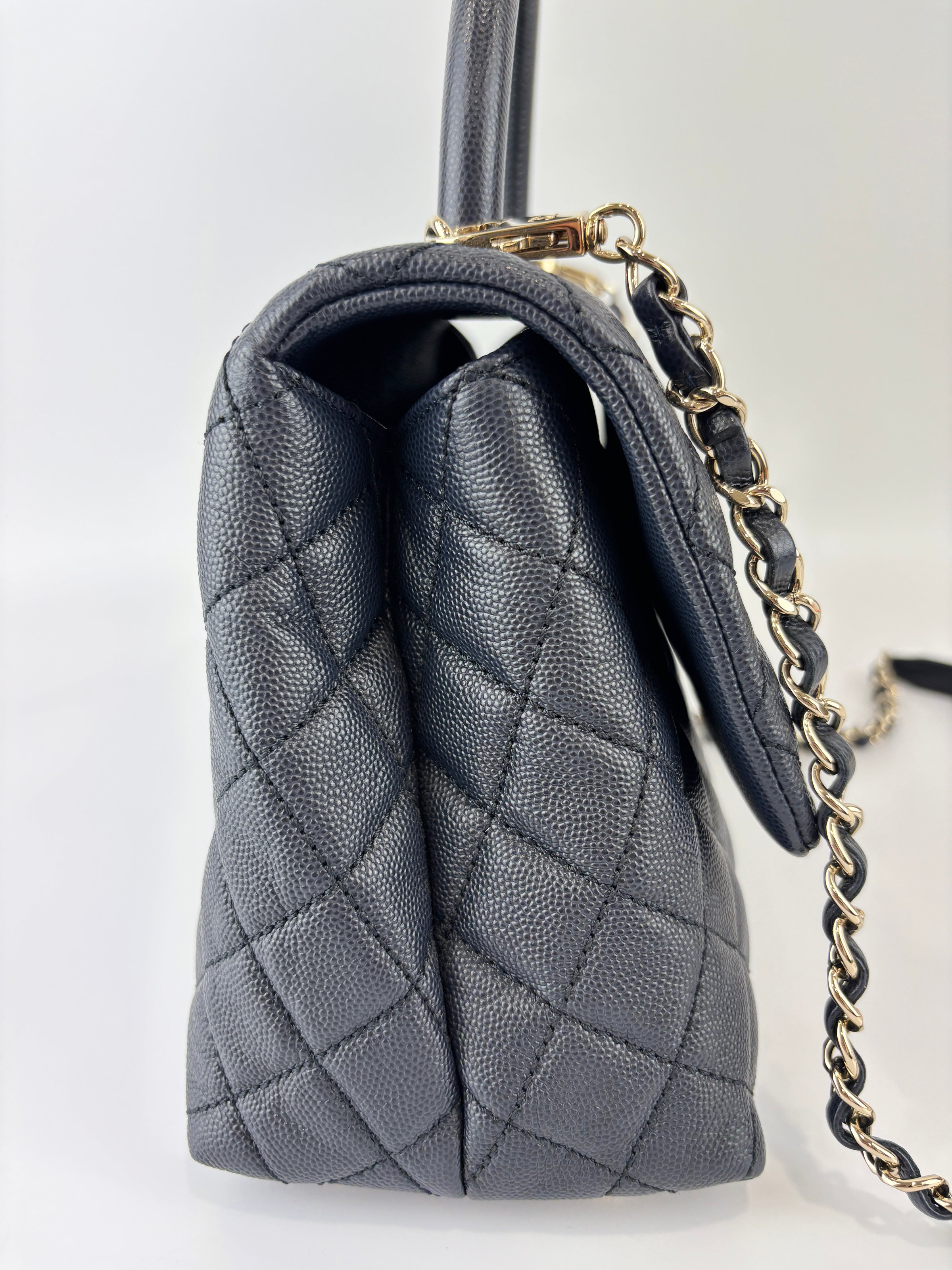 29cm Medium Coco Handle in Navy Caviar GHW