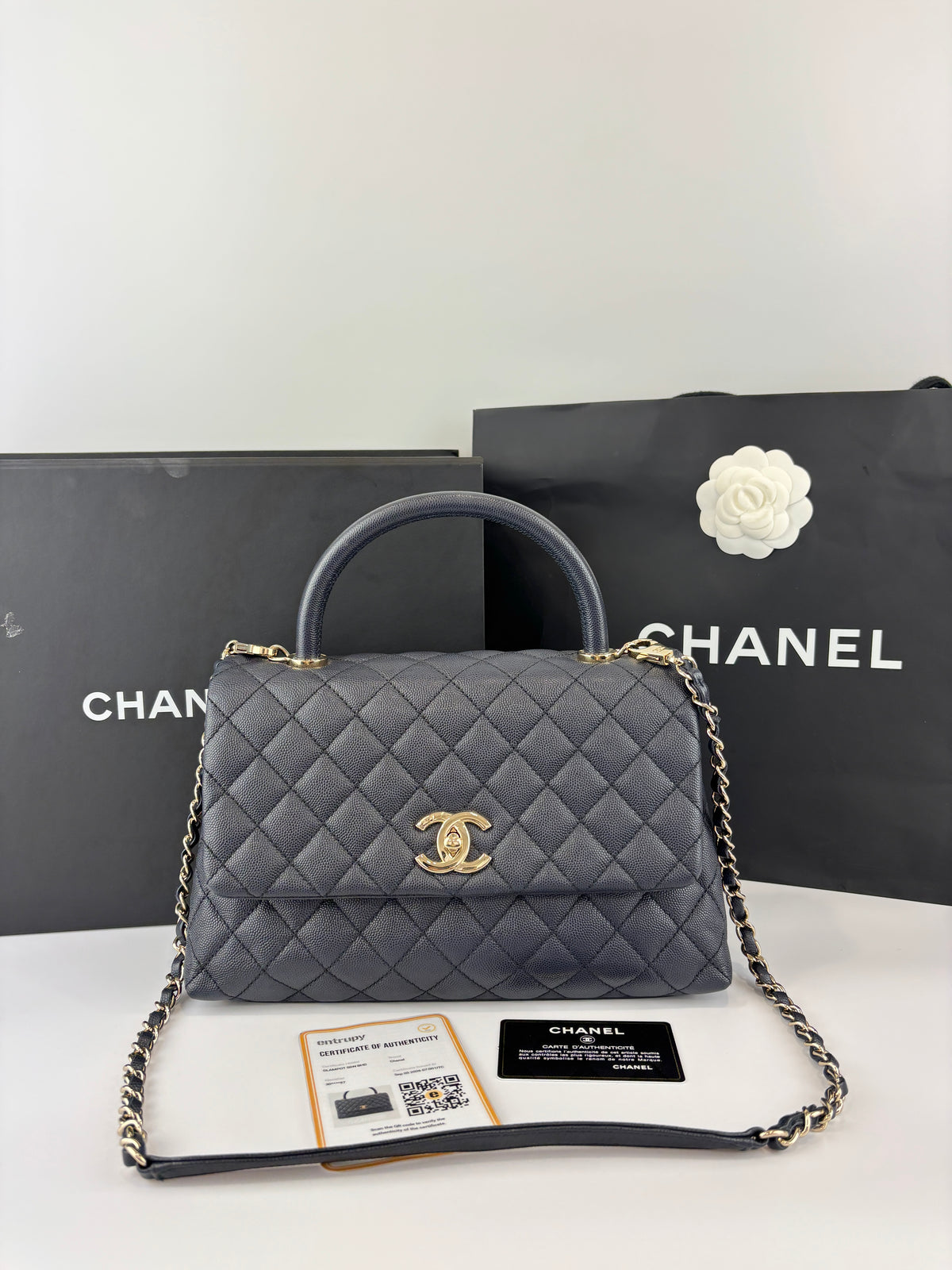 29cm Medium Coco Handle in Navy Caviar GHW
