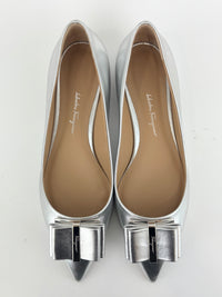 Zeri Pointed Toe Flat Metallic Silver Calfskin Size 38.5