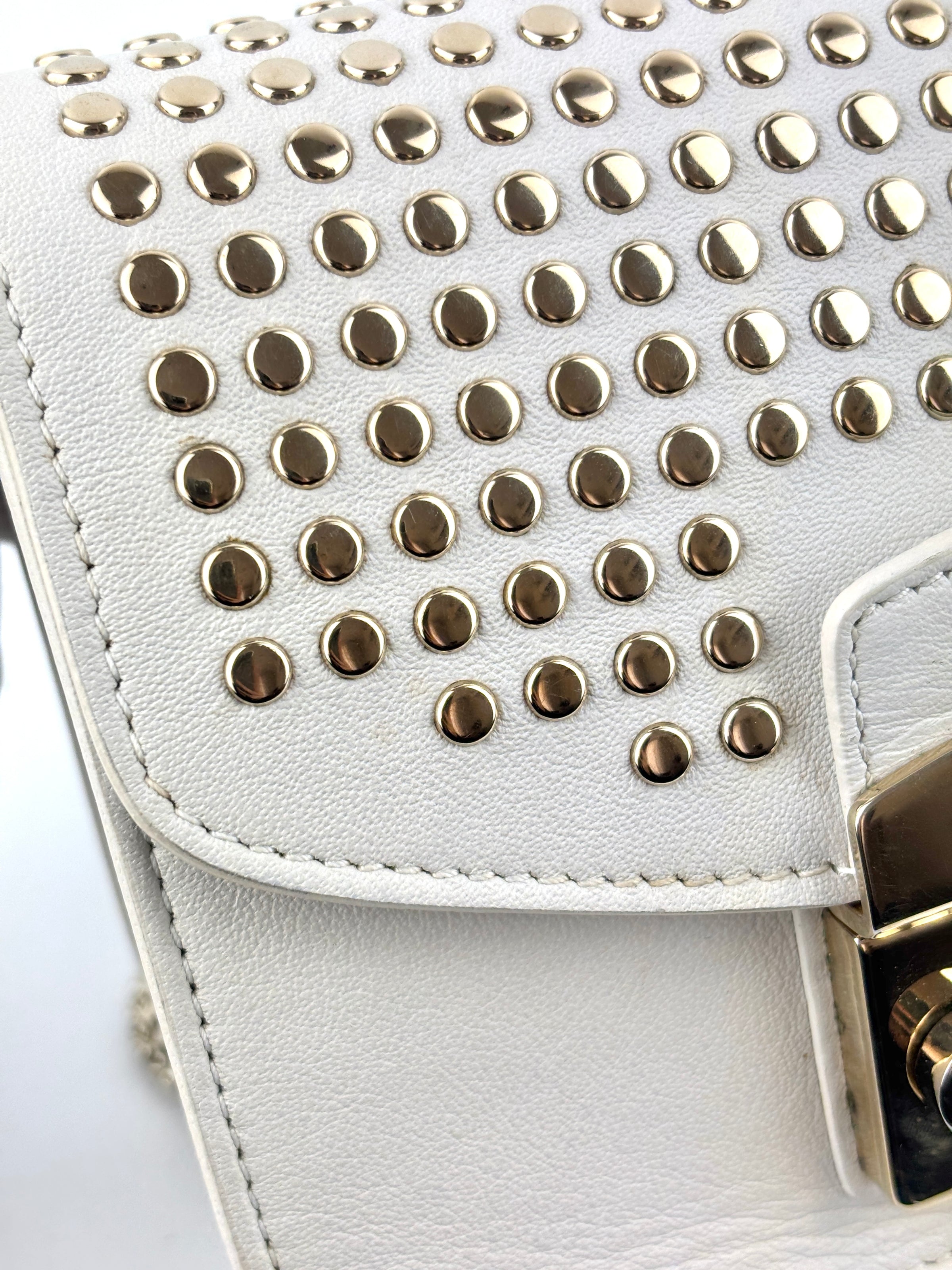 Metropolis Mini Gold Studded White Bag