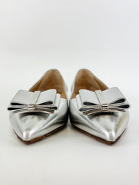 Zeri Pointed Toe Flat Metallic Silver Calfskin Size 38.5