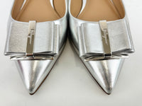 Zeri Pointed Toe Flat Metallic Silver Calfskin Size 38.5