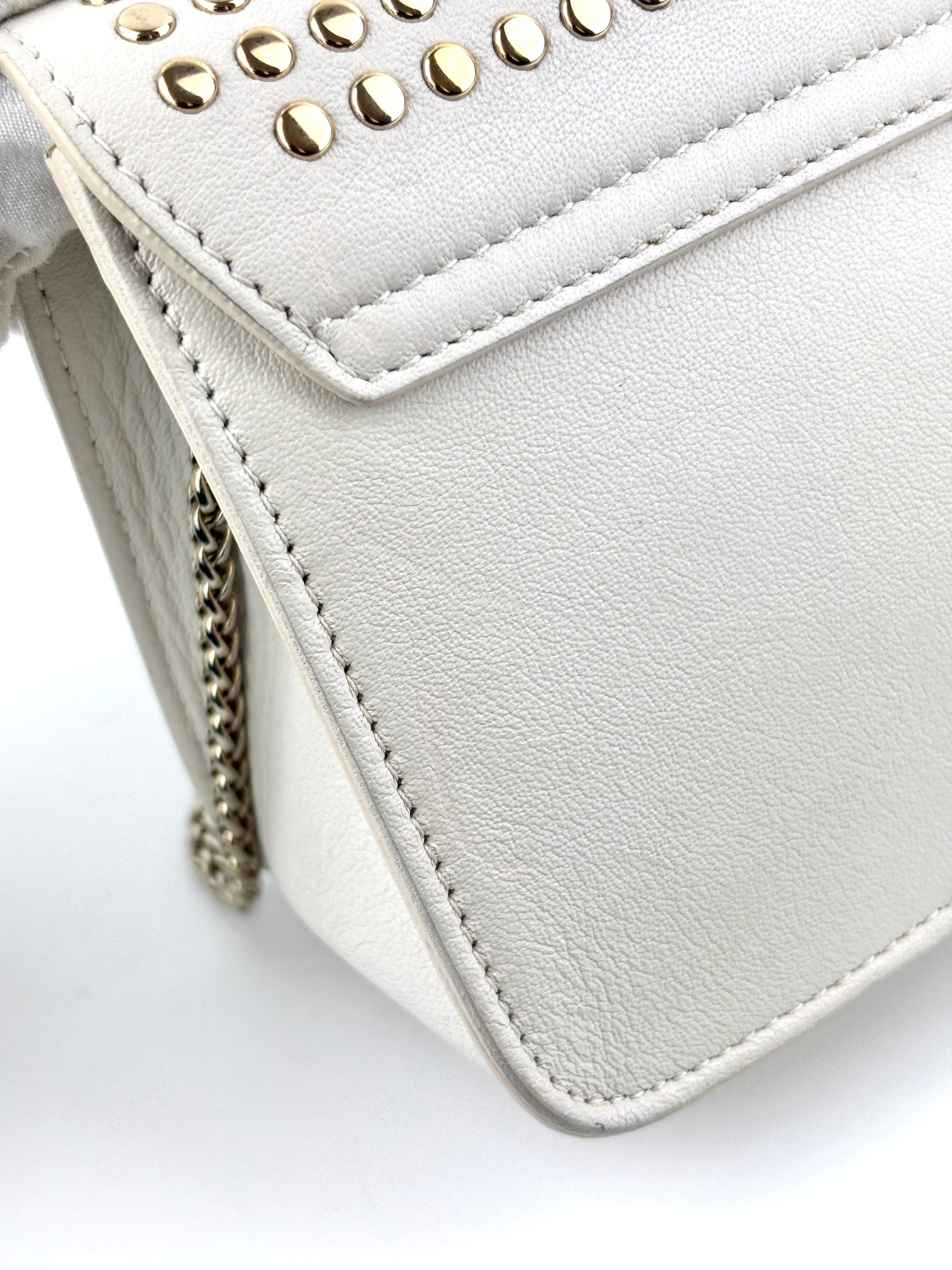 Metropolis Mini Gold Studded White Bag