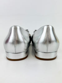 Zeri Pointed Toe Flat Metallic Silver Calfskin Size 38.5