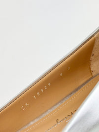 Zeri Pointed Toe Flat Metallic Silver Calfskin Size 38.5