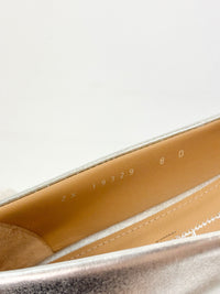 Zeri Pointed Toe Flat Metallic Silver Calfskin Size 38.5