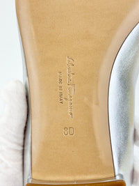 Zeri Pointed Toe Flat Metallic Silver Calfskin Size 38.5