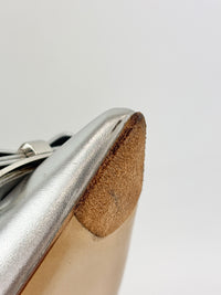 Zeri Pointed Toe Flat Metallic Silver Calfskin Size 38.5