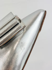Zeri Pointed Toe Flat Metallic Silver Calfskin Size 38.5