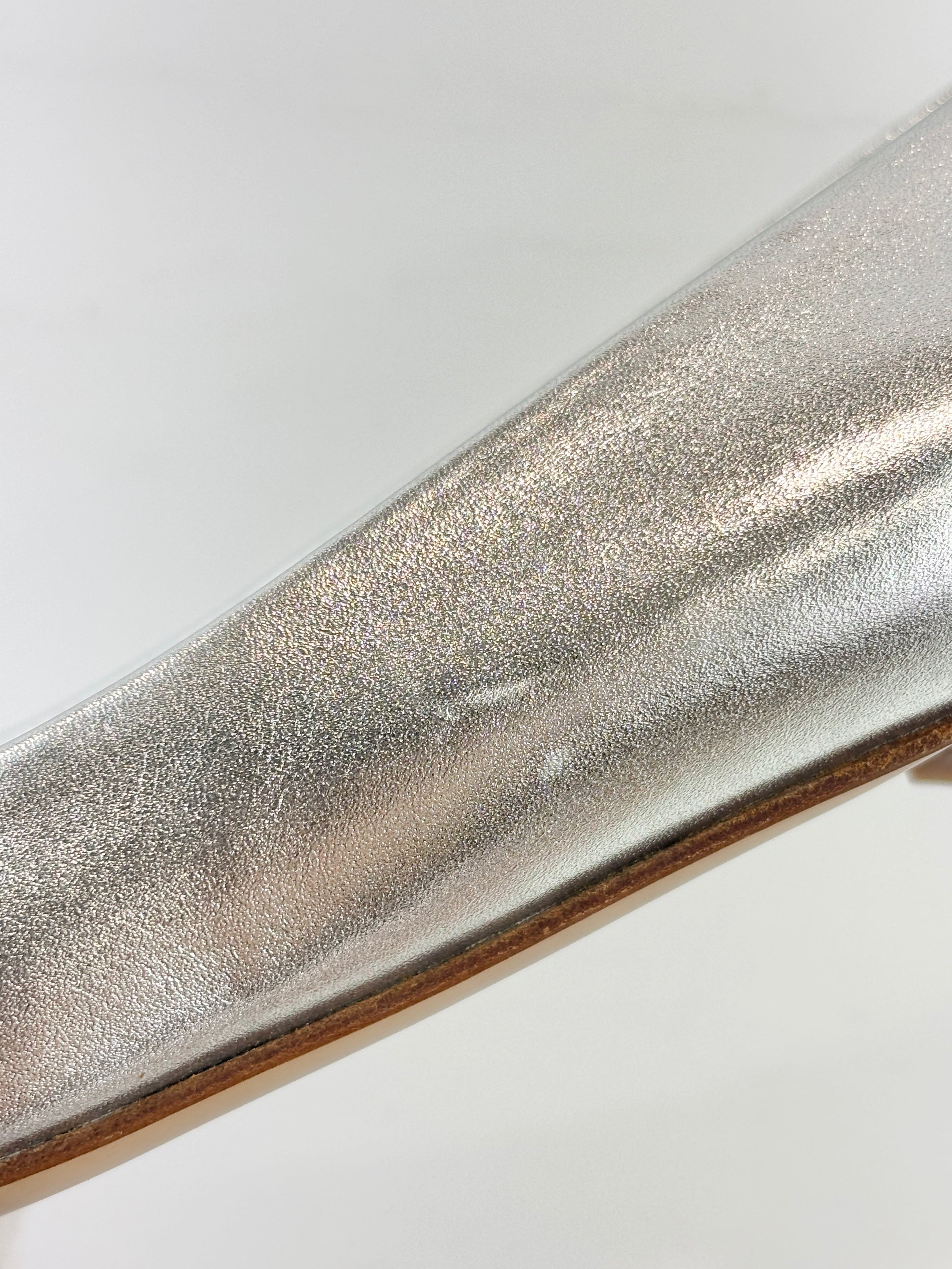 Zeri Pointed Toe Flat Metallic Silver Calfskin Size 38.5