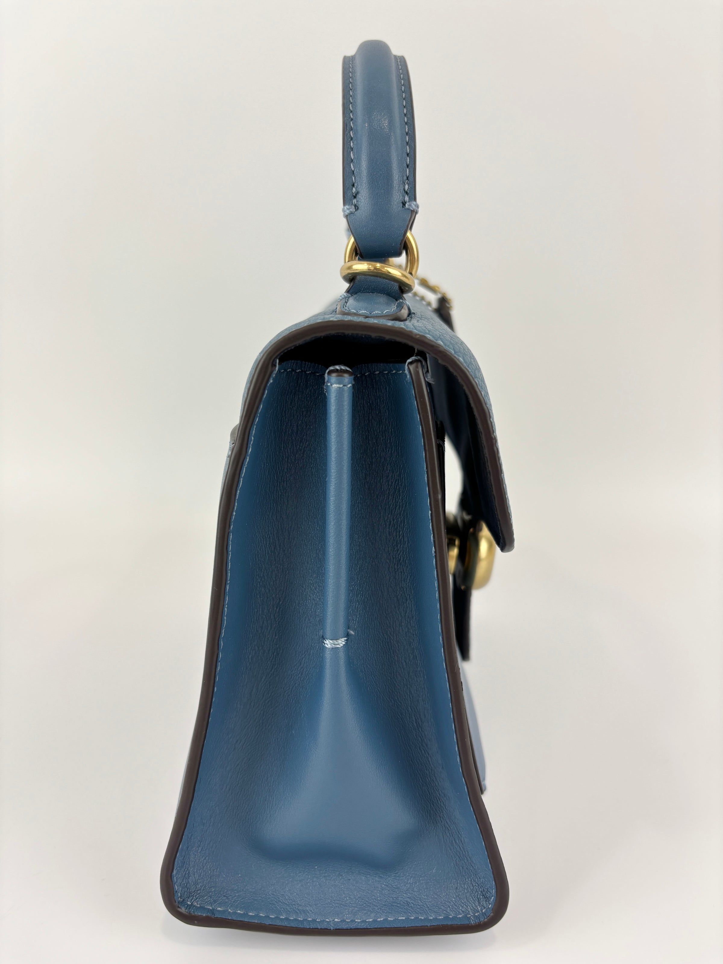 B2081-636 Top Handle Bag in Blue Leather