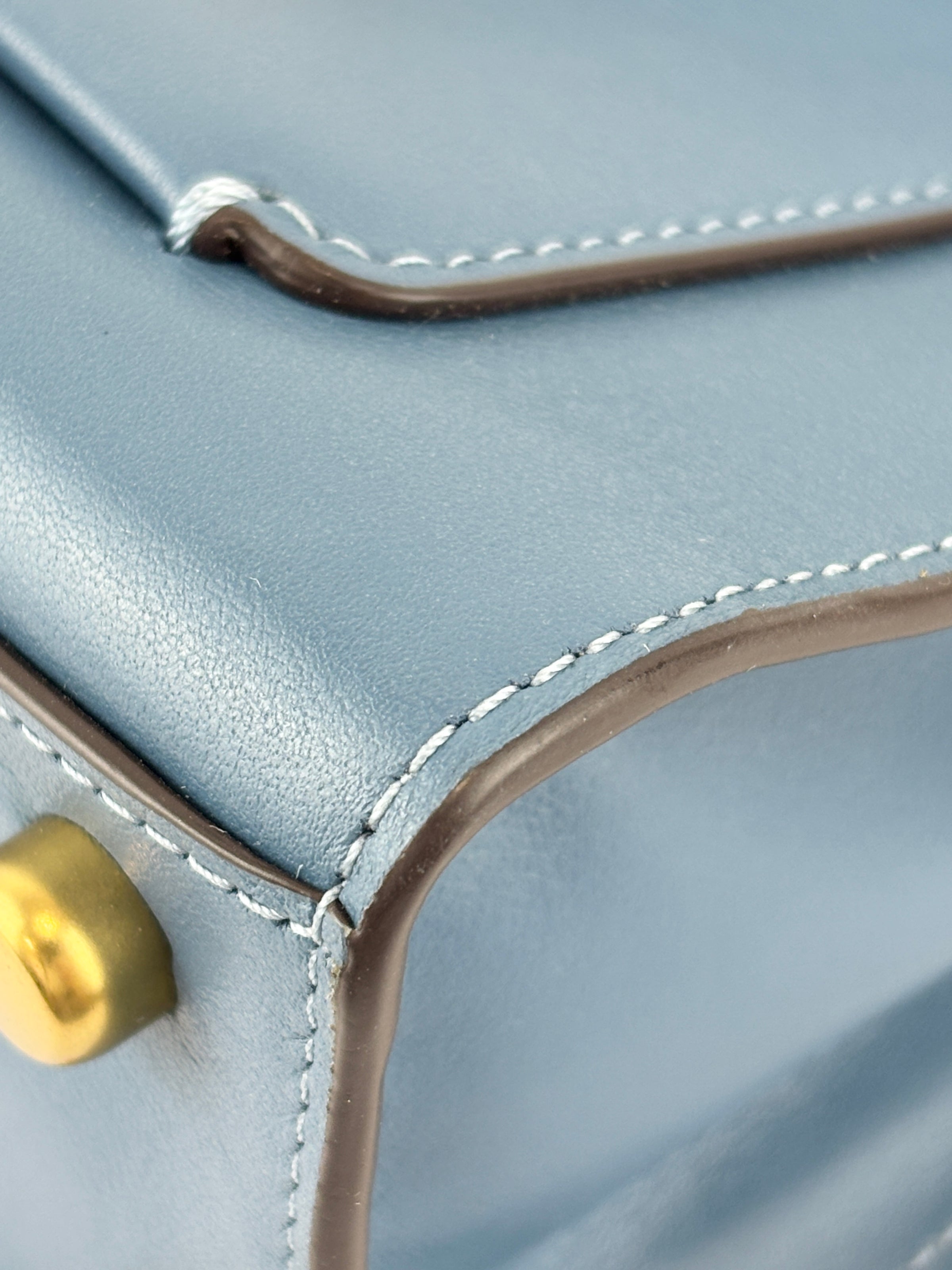 B2081-636 Top Handle Bag in Blue Leather