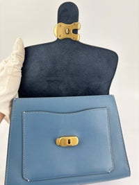 B2081-636 Top Handle Bag in Blue Leather