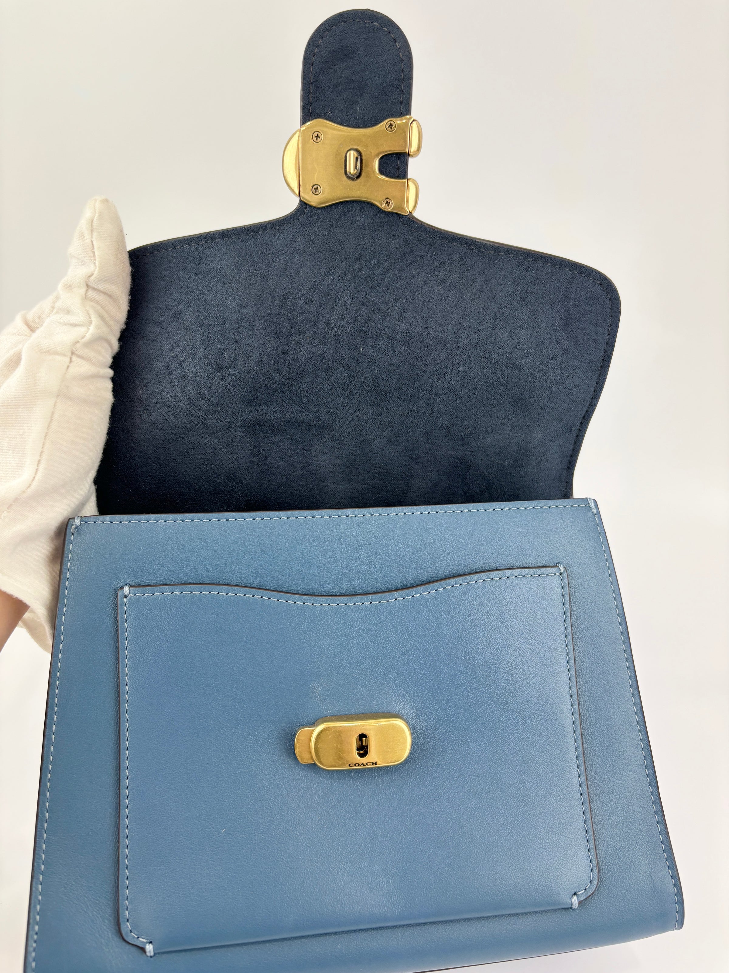 B2081-636 Top Handle Bag in Blue Leather