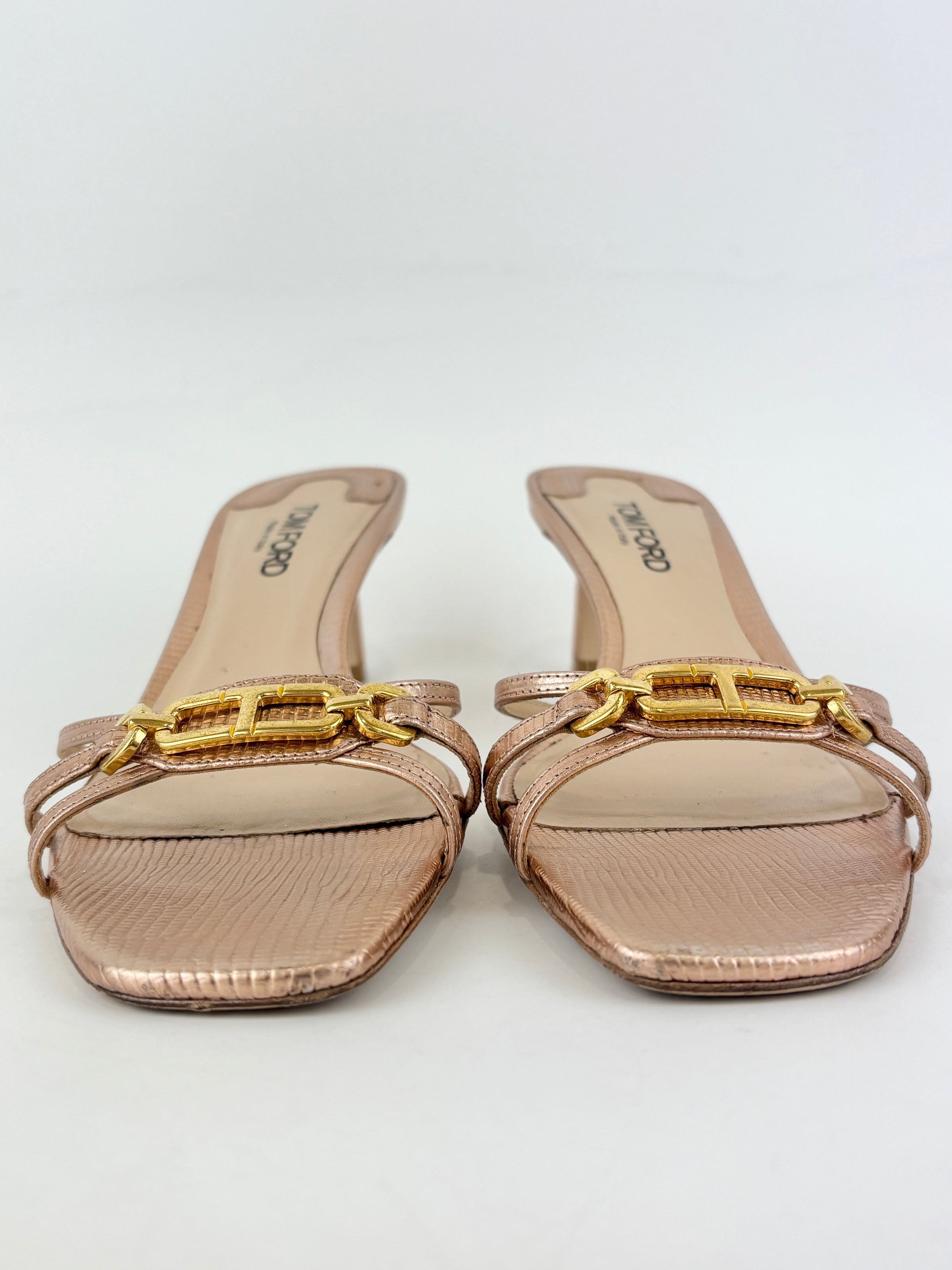 Whitney 55 Mules in Laminated Lizard-Embossed Leather Size 39.5