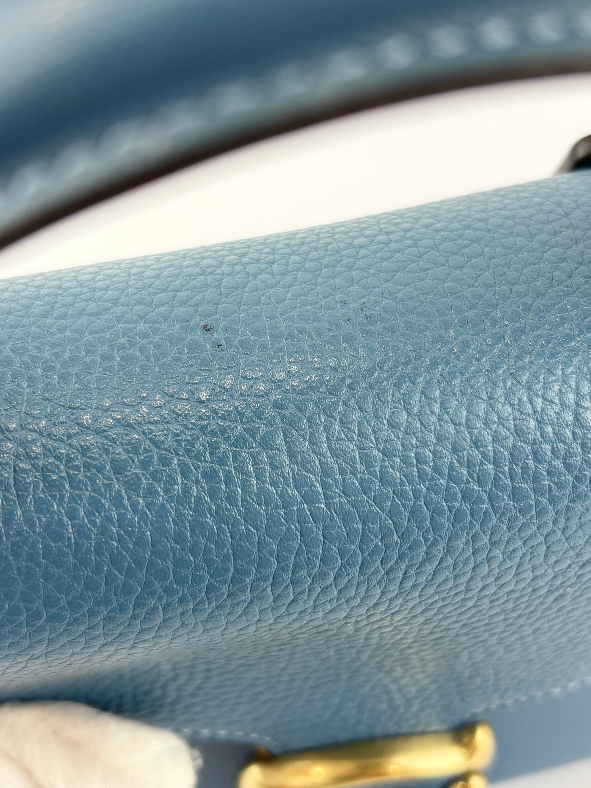 B2081-636 Top Handle Bag in Blue Leather