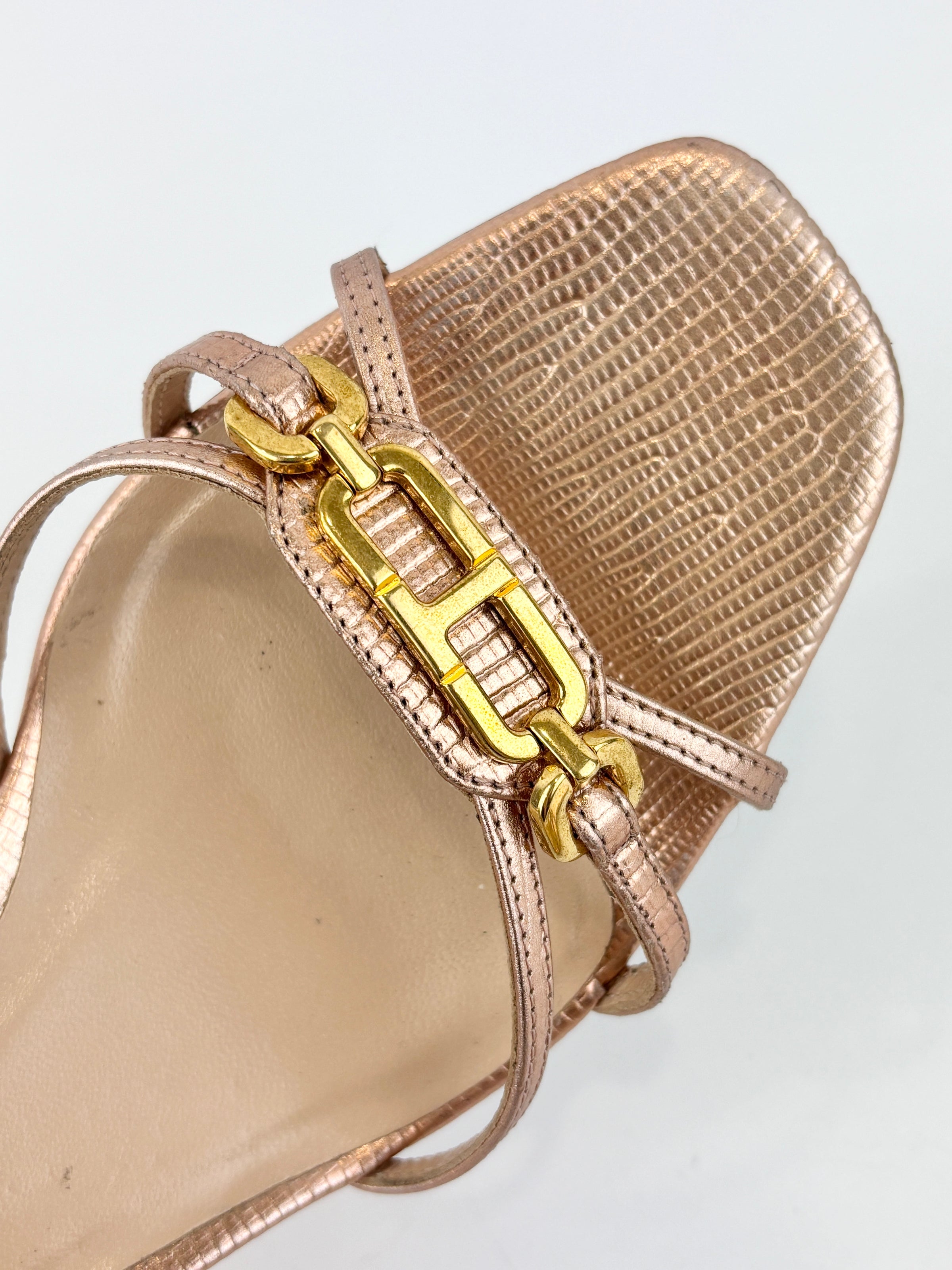 Whitney 55 Mules in Laminated Lizard-Embossed Leather Size 39.5