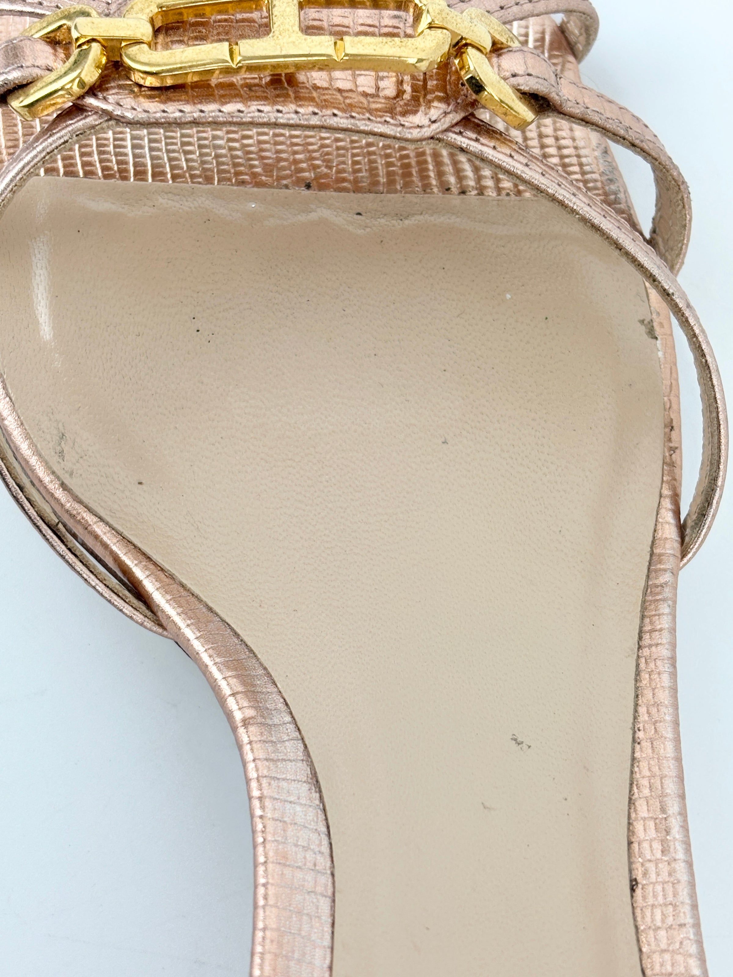 Whitney 55 Mules in Laminated Lizard-Embossed Leather Size 39.5