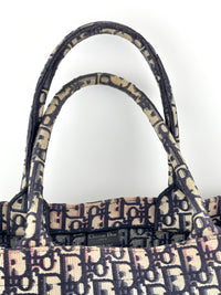 Large Book Tote in Blue Dior Oblique Embroidered Canvas
