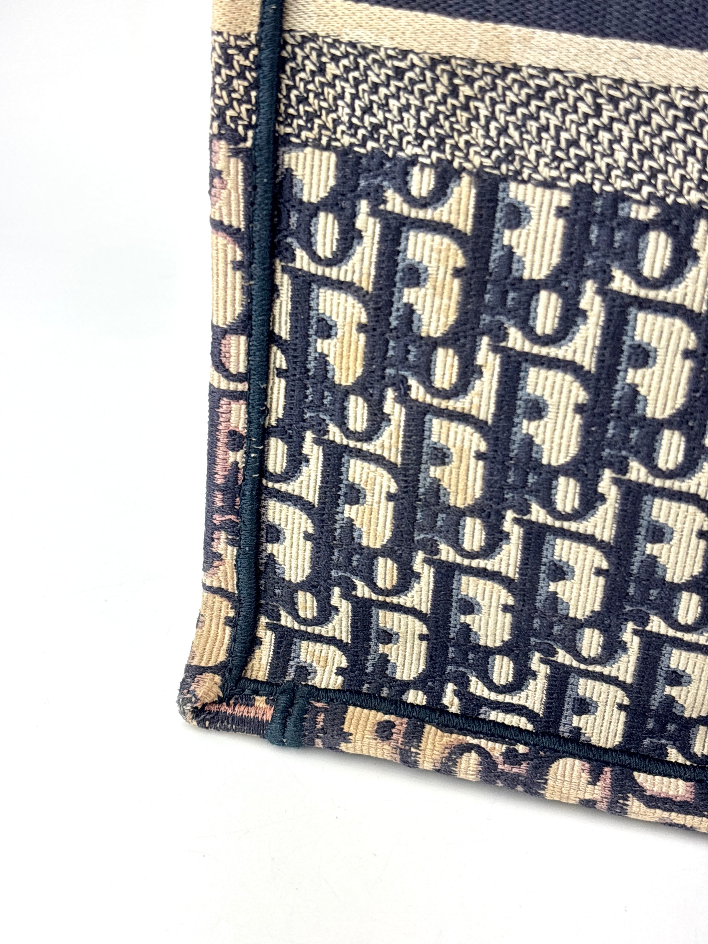 Large Book Tote in Blue Dior Oblique Embroidered Canvas