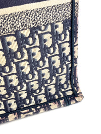 Large Book Tote in Blue Dior Oblique Embroidered Canvas