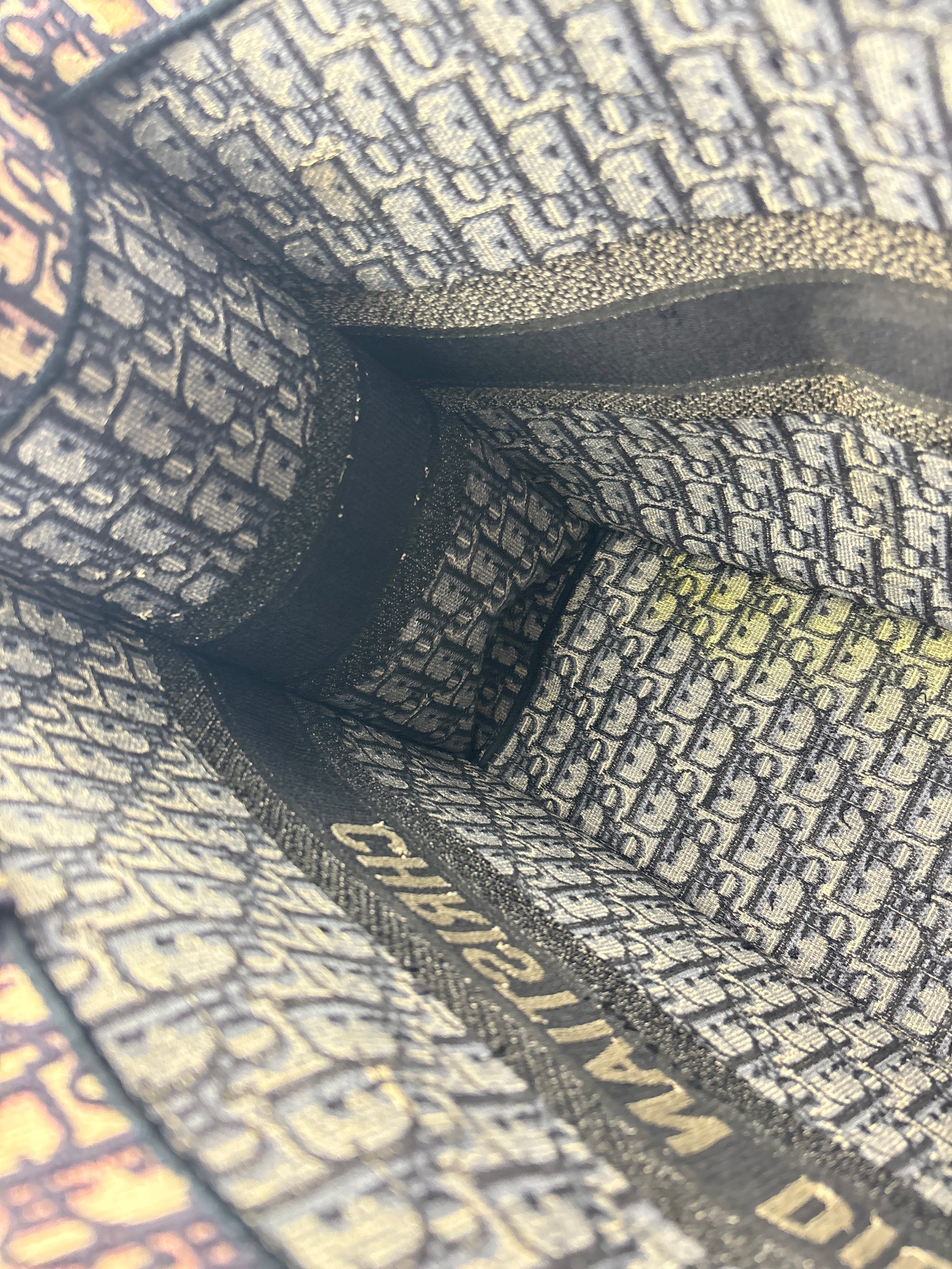 Large Book Tote in Blue Dior Oblique Embroidered Canvas