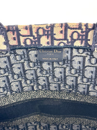 Large Book Tote in Blue Dior Oblique Embroidered Canvas