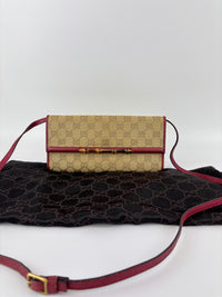 Vintage Bamboo Clutch Bag in Beige / Red GG Fabric