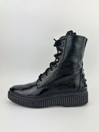 Crinkled Black Patent Leather Ankle Boots Size 37