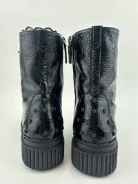 Crinkled Black Patent Leather Ankle Boots Size 37