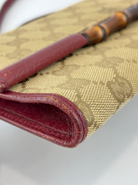 Vintage Bamboo Clutch Bag in Beige / Red GG Fabric