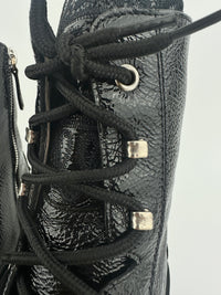 Crinkled Black Patent Leather Ankle Boots Size 37